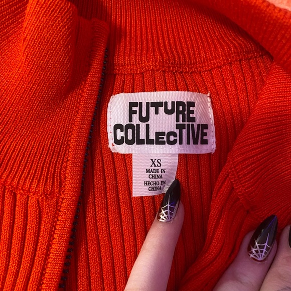 Red Ribbed Zip-Up Sweatshirt - Picture 3 of 3